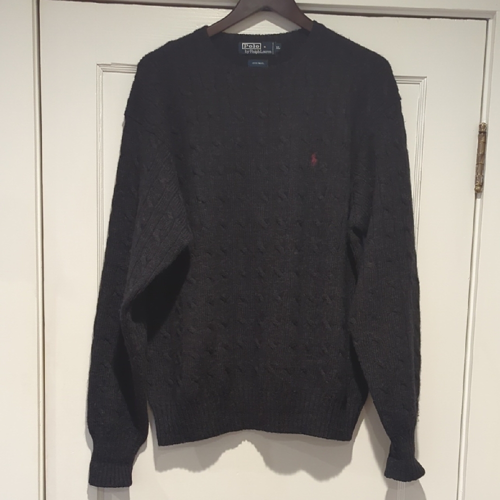 Polo Ralph Lauren Charcoal Gray 100% Wool Cable Knit Sweater - men's XL